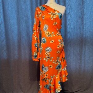 Women's Venus Orange Floral One Shoulder Dress Size 10